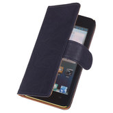 Echt Leer Bookcase Donker Blauw - Hoesje voor Samsung Galaxy S5