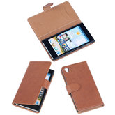BestCases Bruin Luxe Echt Lederen Booktype Hoesje voor Sony Xperia Z1