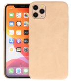 Leder Design Back Cover voor iPhone 11 Pro Max Beige