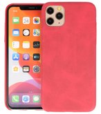 Leder Design Back Cover voor iPhone 11 Pro Max Rood