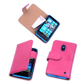 BestCases Luxe Echt Lederen Booktype Hoesje voor Nokia Lumia 620 Roze