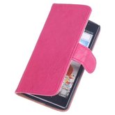 BestCases Fuchsia Luxe Echt Lederen Booktype Hoesje voor LG L90