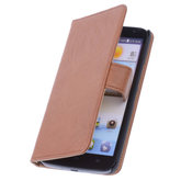 BestCases Bruin Hoesje voor Huawei Ascend P6 Luxe Echt Lederen Booktype