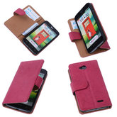 BestCases Fuchsia Luxe Echt Lederen Booktype Hoesje voor LG L70