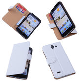 PU Leder Wit Hoesje voor Huawei Ascend G730 Book/Wallet Case/Cover