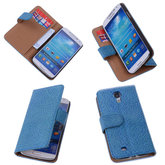 Antiek Blue Hoesje voor Samsung Galaxy S4 i9500 Echt Leer Wallet Case