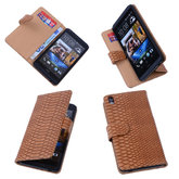 Bestcases Slang Bruin Hoesje voor HTC Desire 816 Bookcase Cover