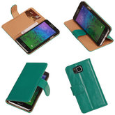 PU Leder Groen Hoesje voor Samsung Galaxy Alpha Book/Wallet Case/Cover