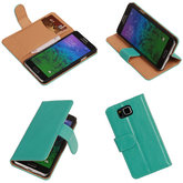 PU Leder Turquoise Hoesje voor Samsung Galaxy Alpha Book/Wallet Case/Cover