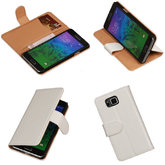 PU Leder Wit Hoesje voor Samsung Galaxy Alpha Book/Wallet Case/Cover