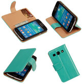 PU Leder Turquoise Hoesje voor Samsung Galaxy Core Plus Book/Wallet Case/Cover