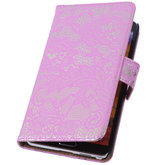 Lace Pink Hoesje voor Samsung Galaxy Note 4 Book/Wallet Case/Cover