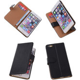 Zwart Hoesje voor Apple iPhone 6 Plus Echt Lederen Wallet