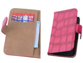 Roze Croco Hoesje voor Samsung Galaxy Core Book/Wallet Case/Cover