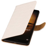 Wit Croco Hoesje voor Huawei Ascend Mate 7 Book/Wallet Case/Cover