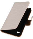 Croco Wit Hoesje voor Huawei Ascend Y550 Book/Wallet Case/Cover