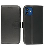 Echt Lederen Hoesje Wallet Case Telefoonhoesje voor iPhone 12 Mini - Zwart