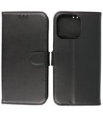 Echt Lederen Hoesje Wallet Case Telefoonhoesje voor iPhone 13 Pro Max - Zwart