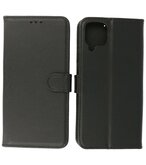 Echt Lederen Hoesje Wallet Case Telefoonhoesje voor Samsung Galaxy A22 4G - Zwart