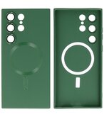 MagSafe Hoesje met Camera Beschermer voor Samsung Galaxy S22 Ultra Donker Groen