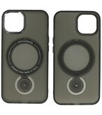 Magsafe Mat Transparant Case met Staande Functie voor iPhone 15 Plus Zwart