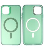 Magsafe Hoesje Geschikt voor iPhone 11 Pro - Magnetisch Smartphone Hoesje - Donker Groen