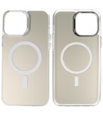 Magsafe Hoesje Geschikt voor iPhone 12 Pro Max - Magnetisch Smartphone Hoesje - Wit / Silver