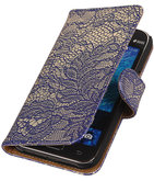 Blauw Lace / Kant Design Bookcover Hoesje voor Samsung Galaxy J1 2015 Blauw Lace / Kant Design Bookcover Hoesje voor Samsung Galaxy J1 2015