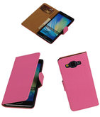 Ribbel Slang Roze Hoesje voor Samsung Galaxy A5 2015 Book/Wallet Case/Cover