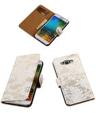 Wit Lace / Kant Design Bookcover Hoesje voor Samsung Galaxy E7