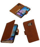 Echt Leer Bookcase Bruin - Hoesje voor Samsung Galaxy E7