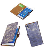 Hoesje voor Sony Xperia Z4/Z3 Plus Lace Kant Booktype Wallet Blauw