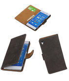 Hoesje voor Sony Xperia Z4/Z3 Plus Bark Hout Booktype Wallet Grijs