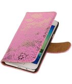 Hoesje voor Sony Xperia M4 Aqua Lace/Kant Booktype Wallet Roze
