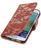 Hoesje voor Samsung Galaxy S6 Edge Lace Booktype Wallet Rood