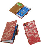 Hoesje voor Sony Xperia Z4/Z3 Plus Lace Kant Booktype Wallet Rood
