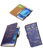 Hoesje voor Samsung Galaxy J7 2015 Lace Kant Booktype Wallet Blauw
