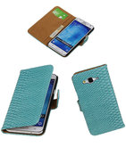 Hoesje voor Samsung Galaxy J7 2015 Snake Slang Booktype Wallet Turquoise