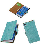 Hoesje voor Sony Xperia Z4 / Z3 Plus Snake Slang Booktype Wallet Turquoise