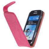 Polar Echt Lederen Hoesje voor Samsung Galaxy S Duos S7562 Flipcase Fuchsia