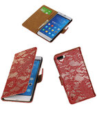 Hoesje voor Huawei Honor 6 Plus Lace Kant Booktype Wallet Rood