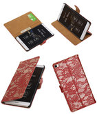 Hoesje voor Huawei P8 Max Lace Kant Booktype Wallet Rood