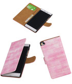 Hoesje voor Huawei P8 Booktype Wallet Mini Slang Roze