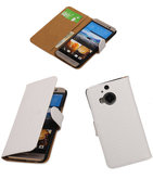 Hoesje voor HTC One M9 Plus Croco Booktype Wallet Wit