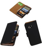 Hoesje voor HTC One Me Effen Bookstyle Wallet Zwart
