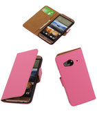 Hoesje voor HTC One Me Effen Bookstyle Wallet Roze