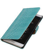 Hoesje voor Sony Xperia E4g Snake Slang Bookstyle Wallet Turquoise
