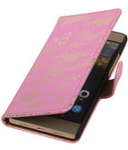 Hoesje voor Huawei Ascend P7 - Lace Roze Booktype Wallet