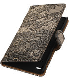 Hoesje voor Sony Xperia C4 Lace Kant Booktype Wallet Zwart