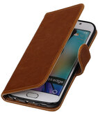 Bruin Pull-Up PU Hoesje voor Samsung Galaxy S6 Edge Booktype Wallet Cover